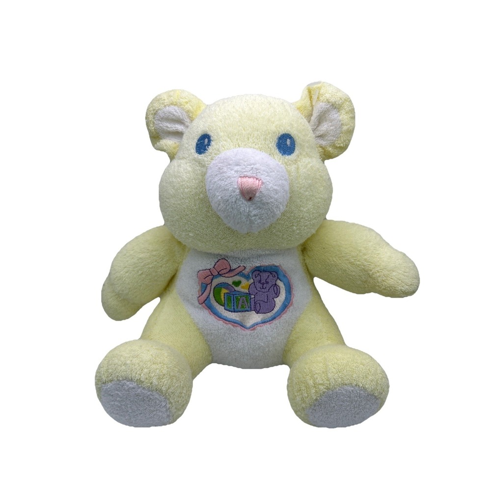 Vintage TB Trading Yellow MOUSE Rattle Plush Heart Blocks Teddy Terry Baby Toy